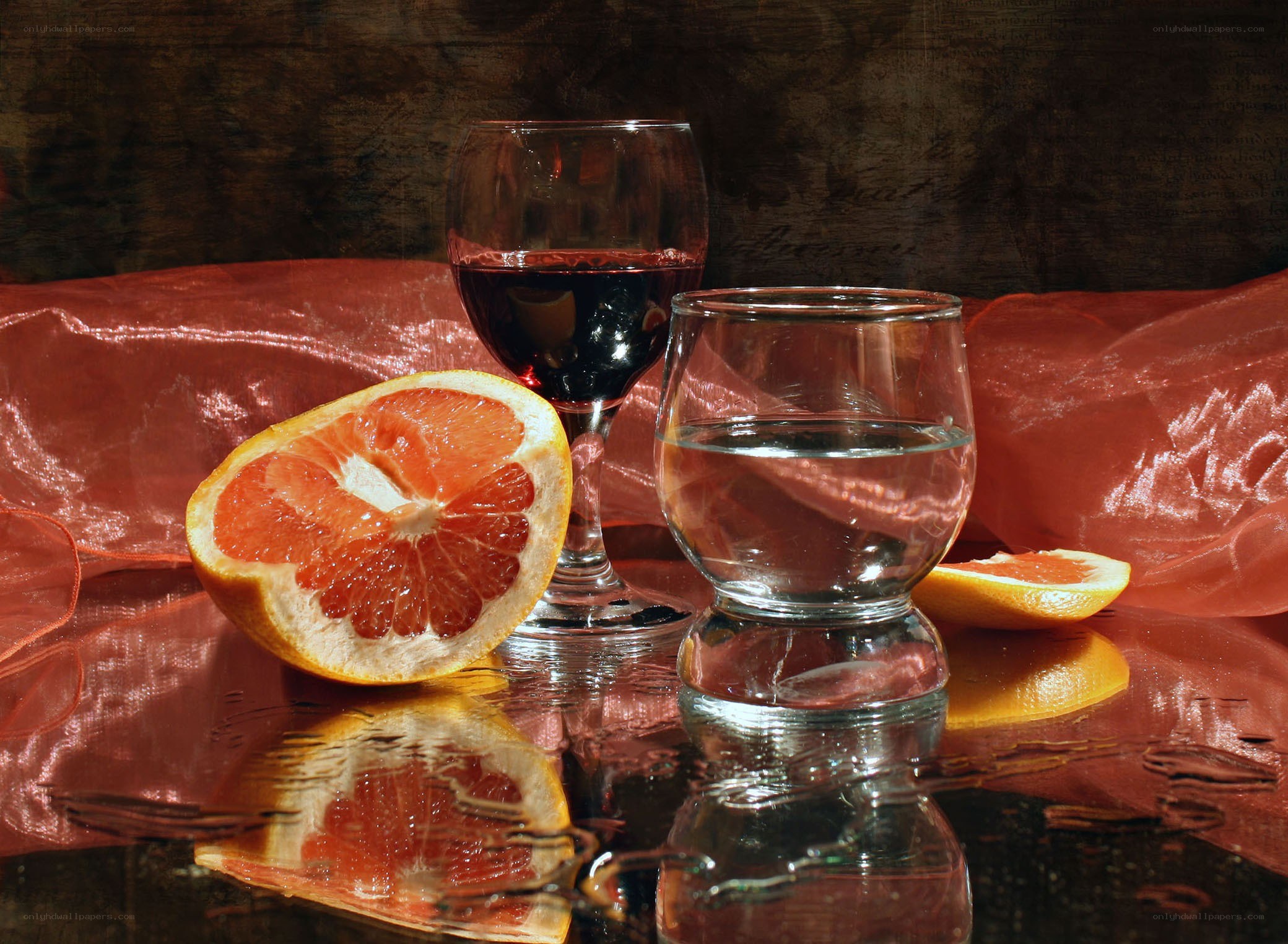 wine and grapefruit still life