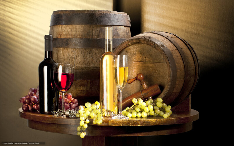 Wine and Grapes on Table — Brown, Dramatic, Photograph