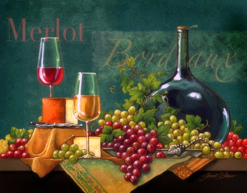 Wine and Grapes Still Life — Green