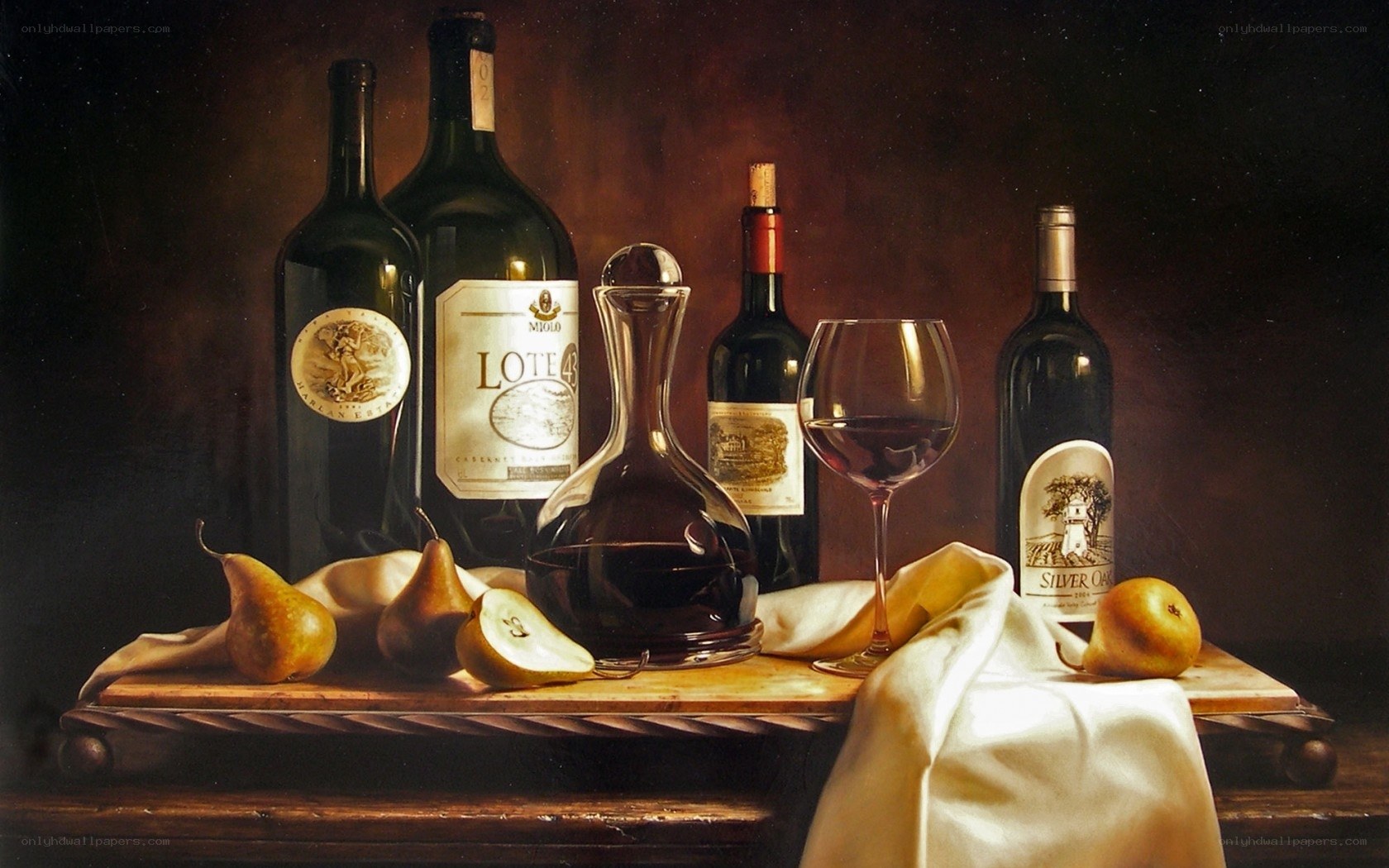 wine and pears still life