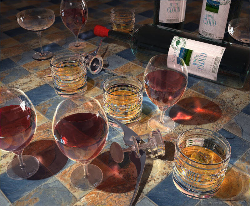 wine and spirits on a tiled table