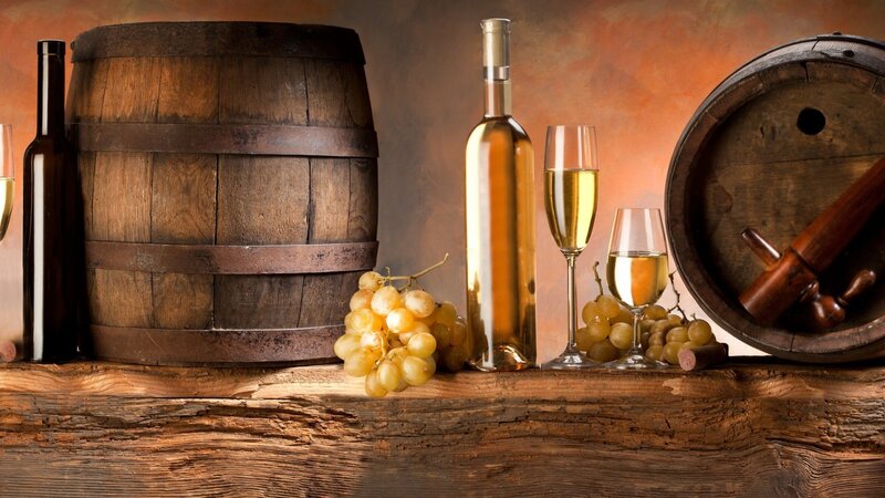 Wine Barrel and Grapes — Brown