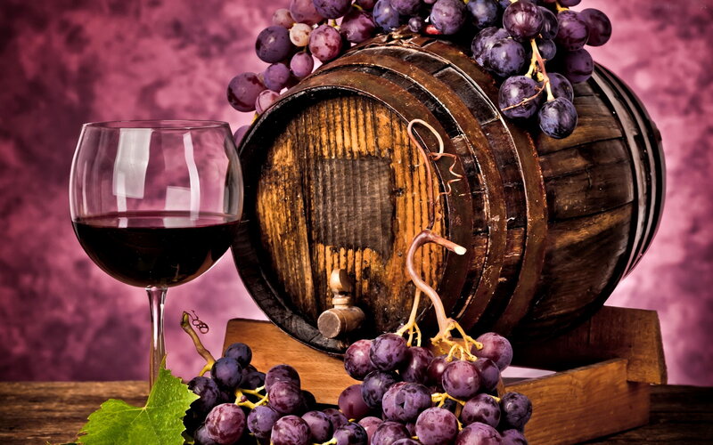 Wine Barrel with Grapes