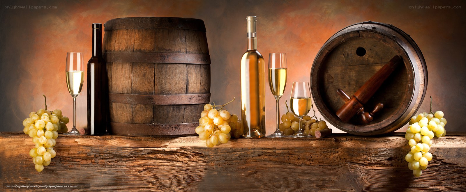 Wine barrels and grapes still life