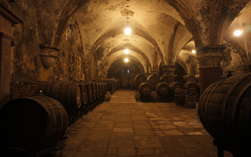 Wine Barrels in Cellar — Brown