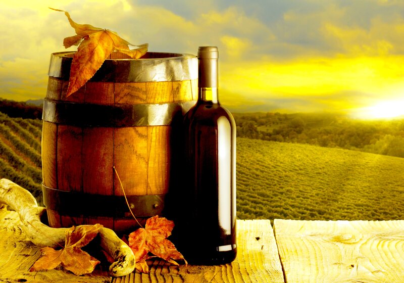 Wine Bottle and Barrel