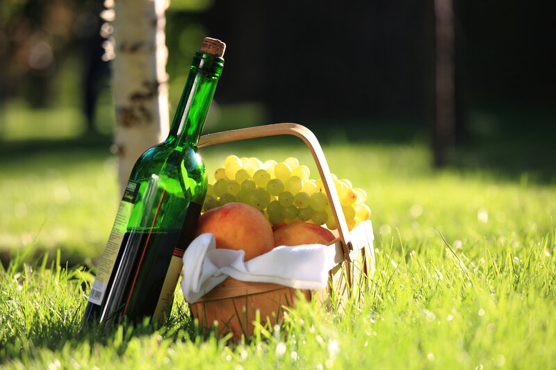 Wine Bottle and Fruit Basket