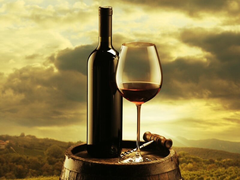 Wine Bottle and Glass — Brown, Dramatic