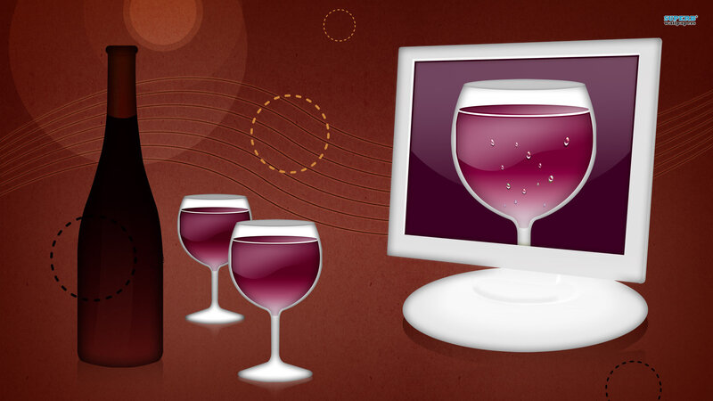 Wine Bottle and Glasses — Brown