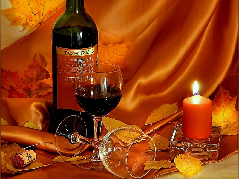 Wine Bottle and Glasses — Orange