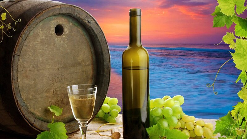 Wine Bottle and Grapes — Blue