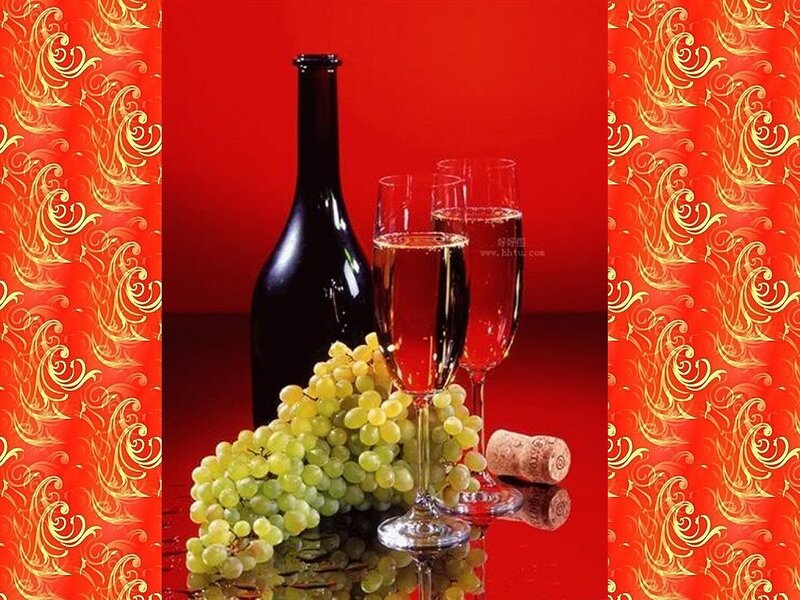 Wine Bottle and Grapes