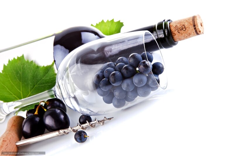 Wine Bottle and Grapes — White, Clean