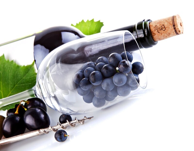 Wine Bottle and Grapes — White
