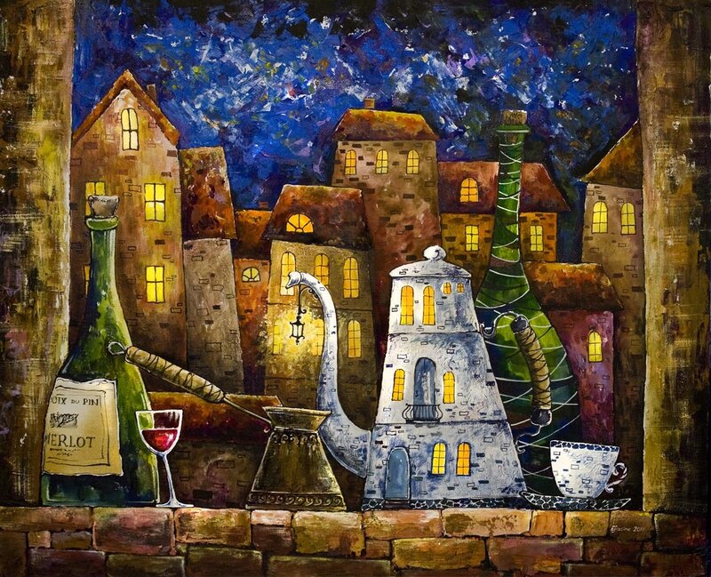 Wine Bottle and Teapot
