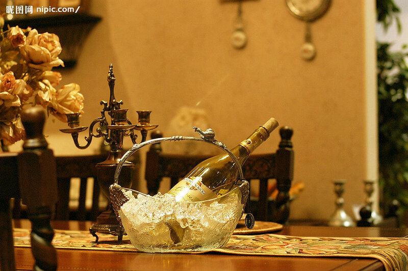 Wine Bottle in Ice Bucket — Brown