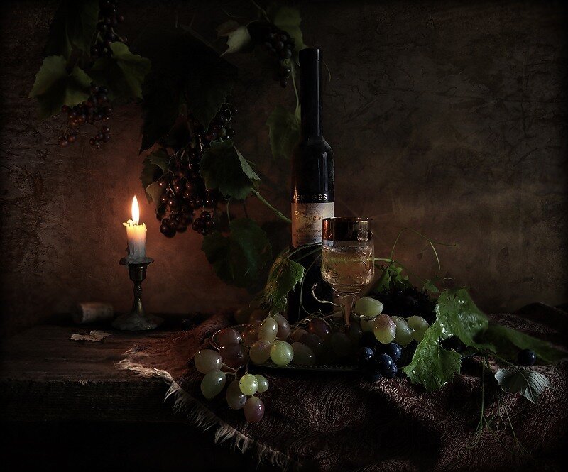 Wine Bottle with Grapes