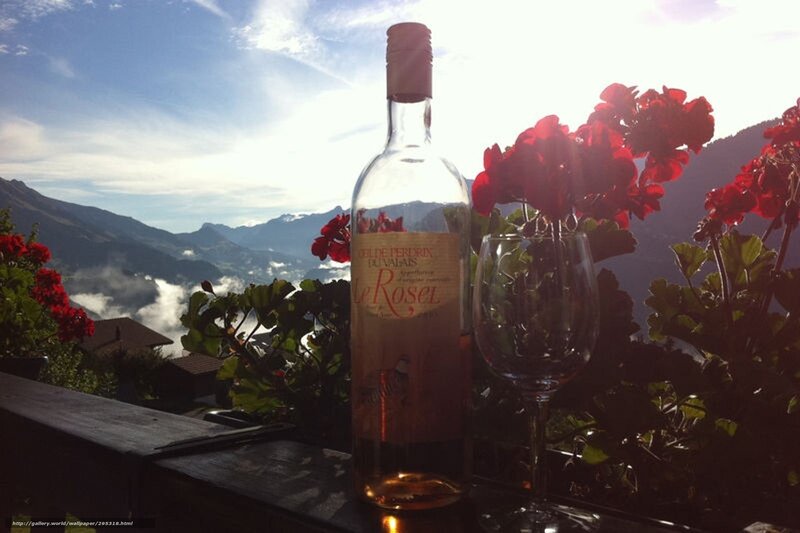 wine bottle with mountain view