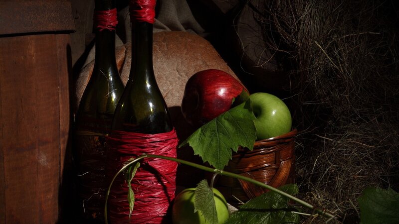 Wine Bottles and Apples