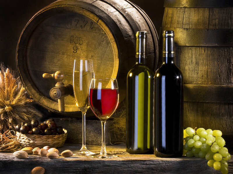Wine Bottles and Barrels