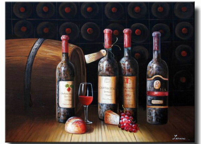 Wine bottles and cheese in cellar