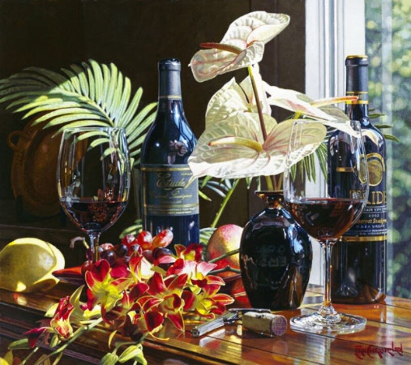 Wine Bottles and Flowers