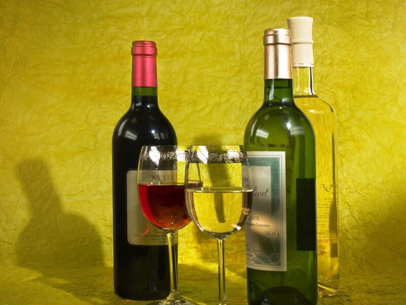 Wine Bottles and Glasses — Yellow