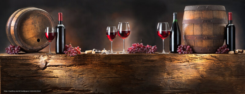 Wine Bottles and Grapes — Brown, Dramatic, Photograph