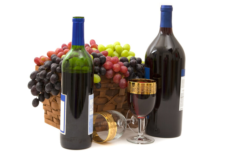 Wine Bottles and Grapes