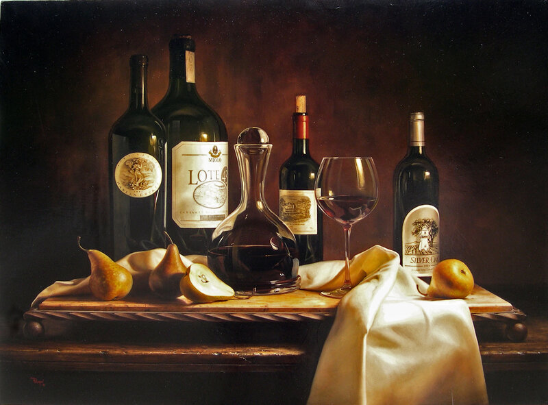 Wine Bottles and Pears