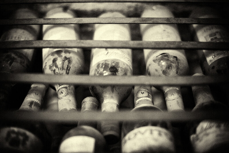 wine bottles in a cellar