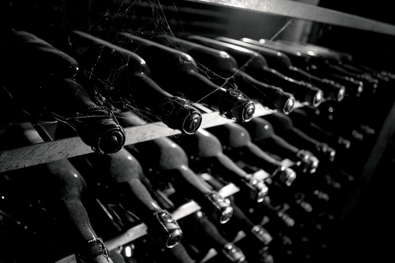 Wine bottles in a cellar