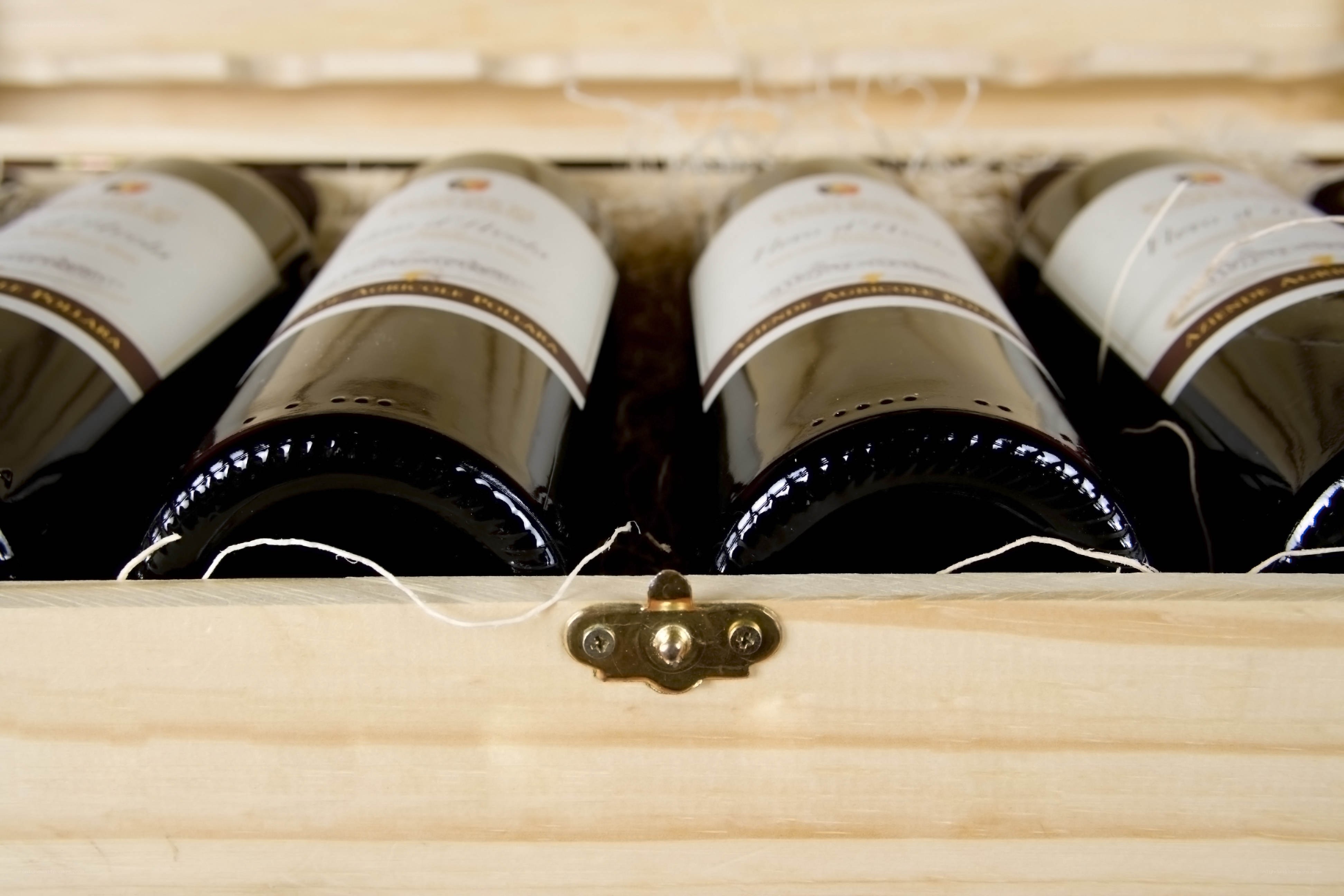 Wine bottles in a wooden box