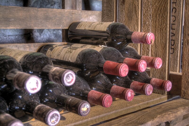 Wine Bottles in Wooden Rack