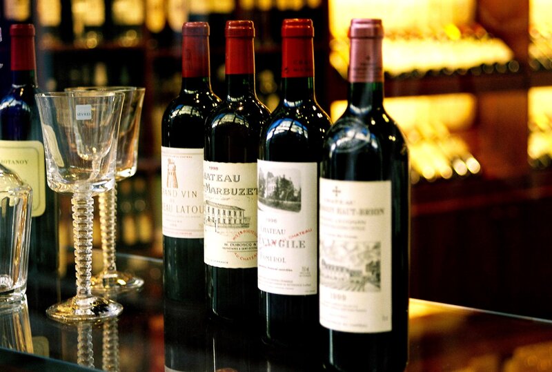 Wine bottles on a bar