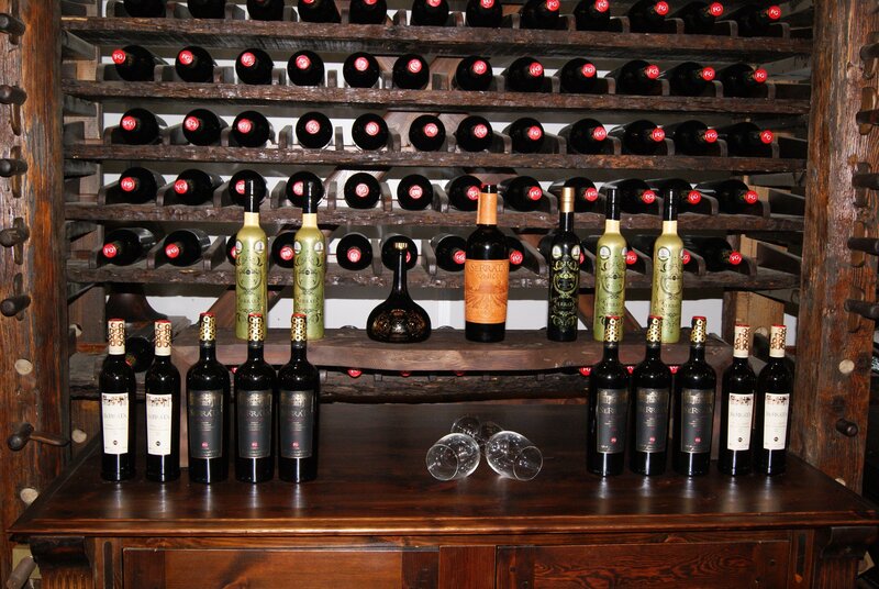 Wine bottles on display