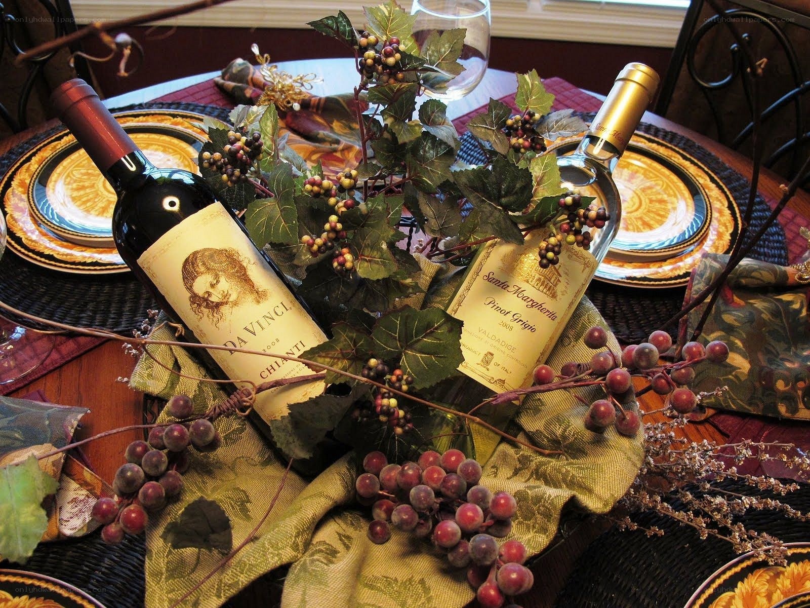 Wine bottles on table setting