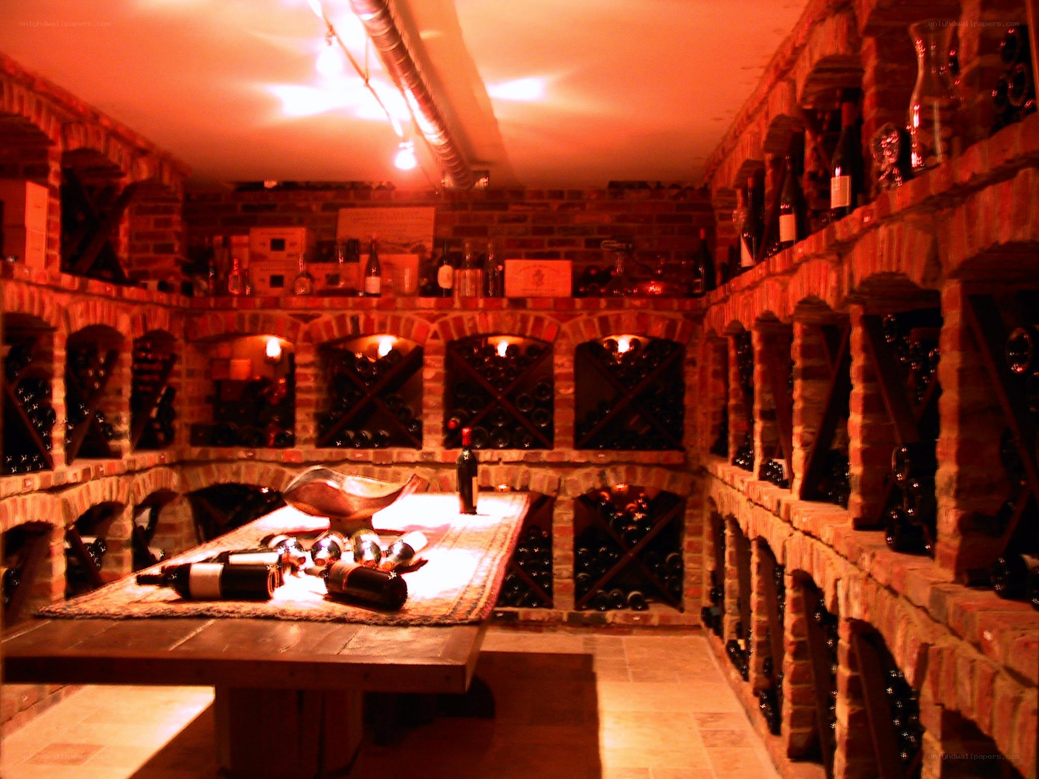 wine cellar with brick racks