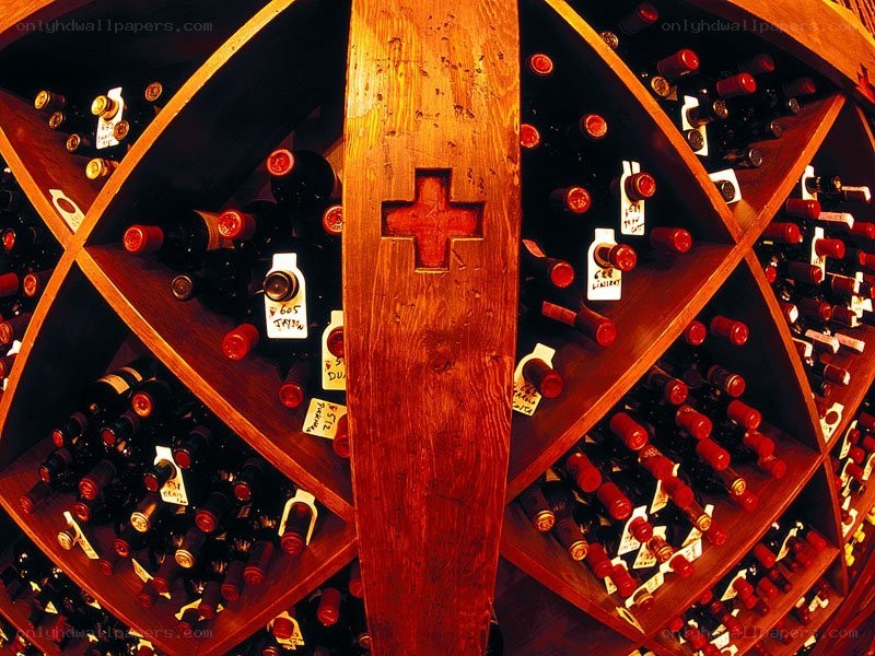 wine cellar with wooden racks