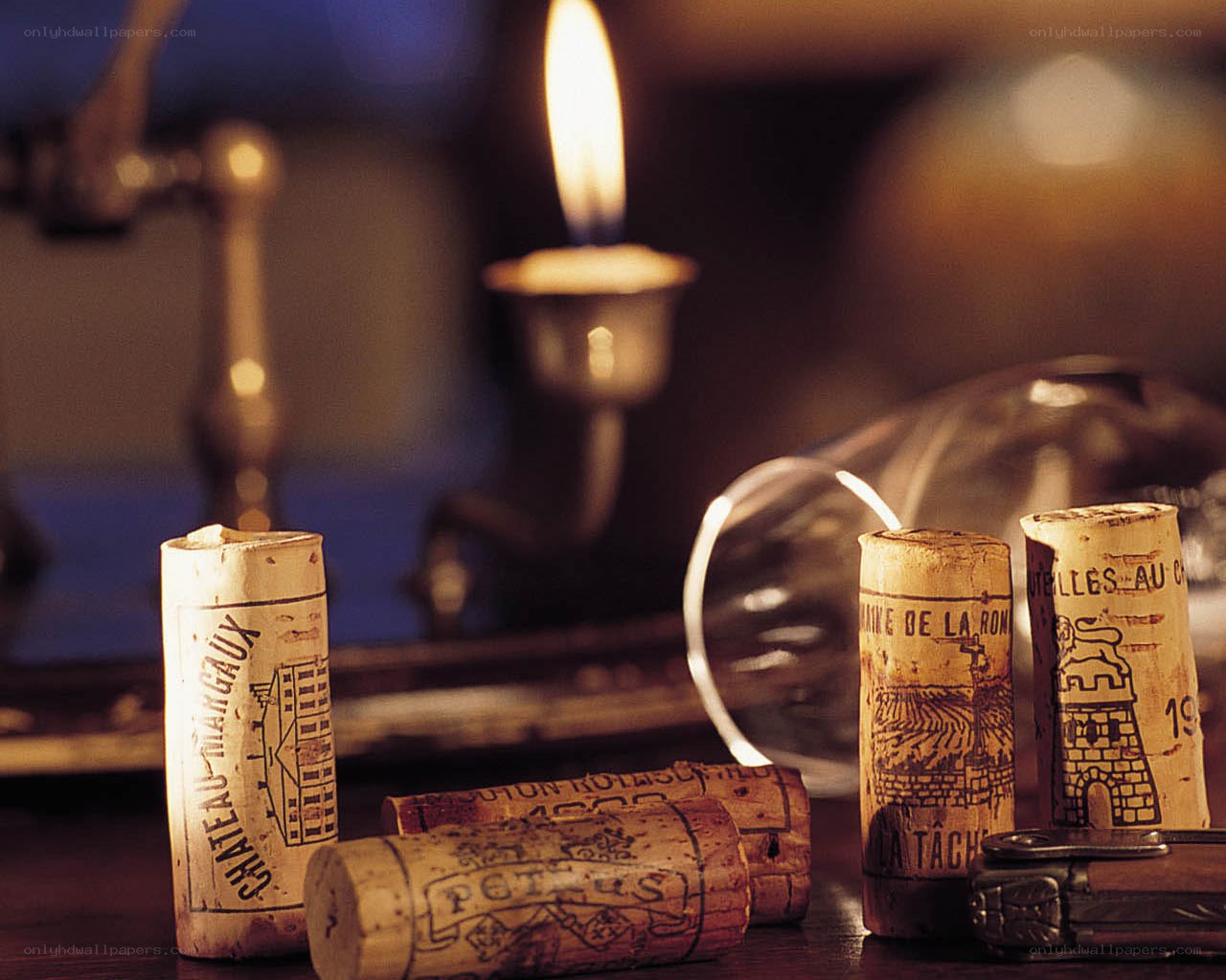 wine corks and candlelight
