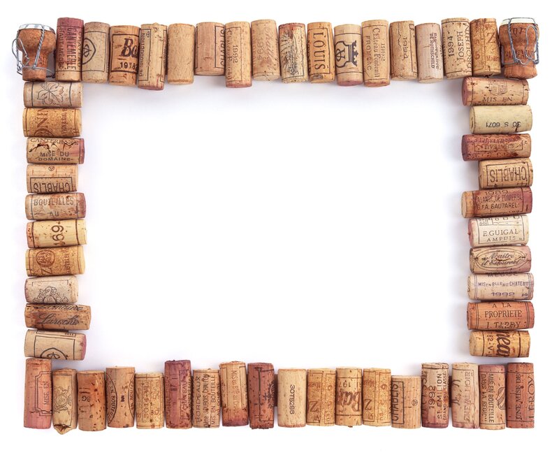 wine corks arranged in a frame