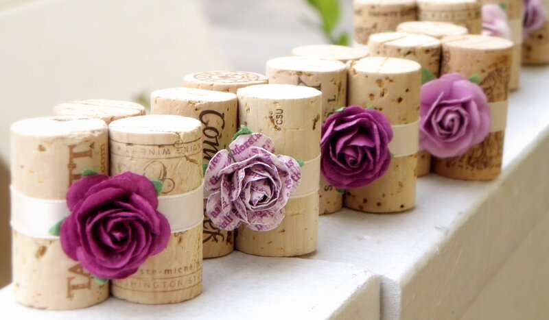 Wine Corks with Paper Flowers