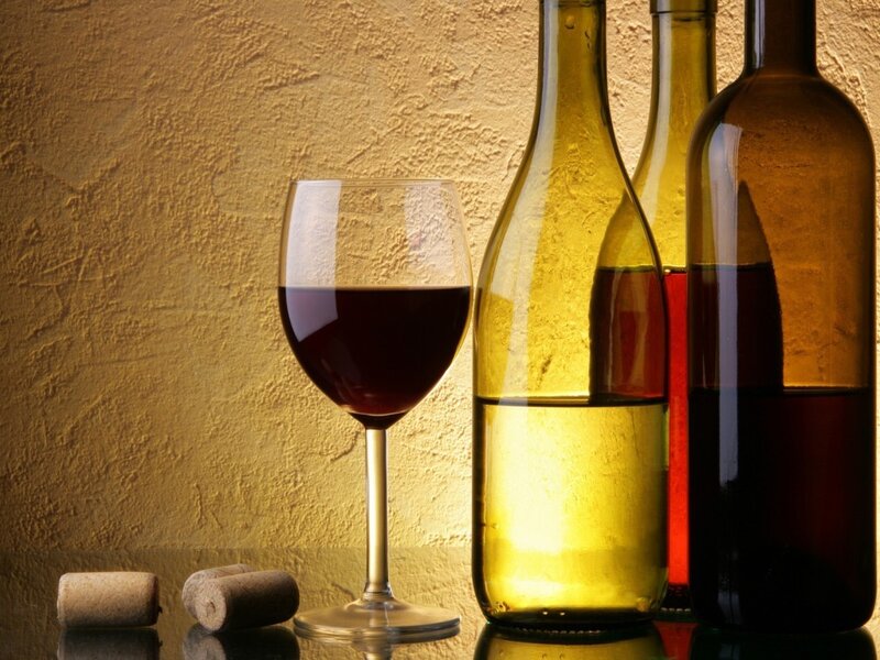 Wine Glass and Bottles