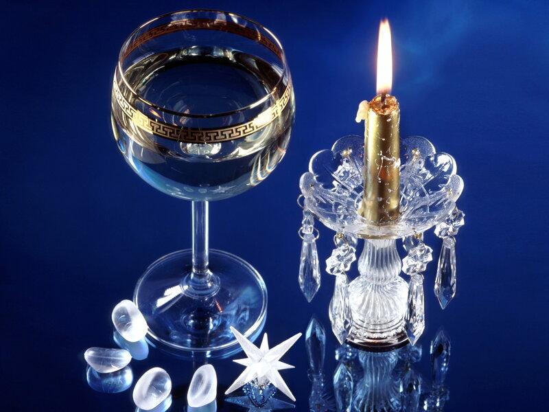 Wine Glass and Candle — Blue