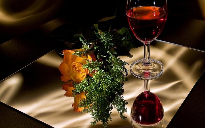 Wine Glass and Flowers — Red, Dramatic