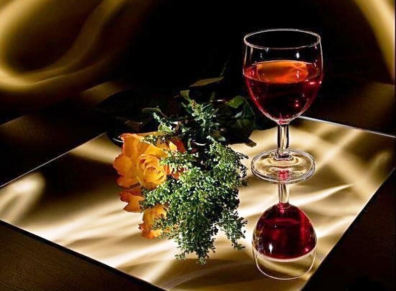 Wine Glass and Flowers — Red