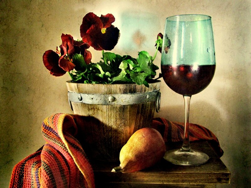 Wine Glass and Flowers