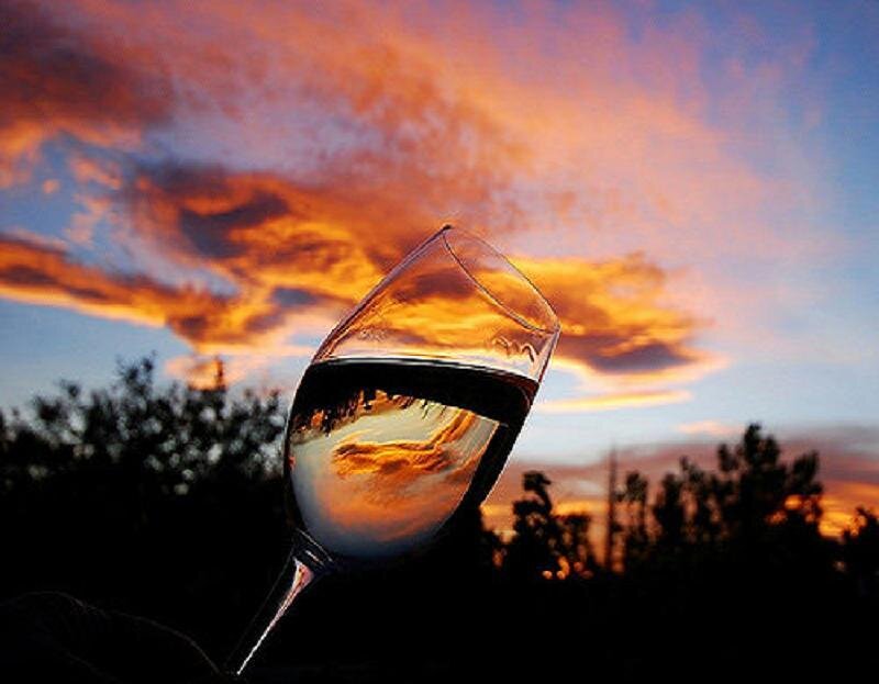 wine glass at sunset