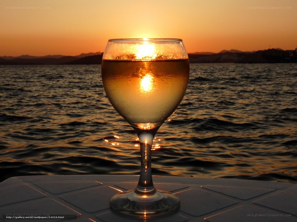 wine glass at sunset by the sea