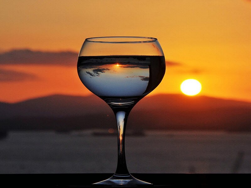 Wine Glass at Sunset — Orange, Serene, Photograph